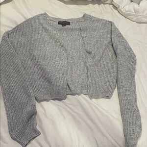 Gray Cropped Knit Cardigan